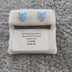 Sterling Silver Blue Opal Heart Earrings